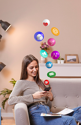 Business owner managing connected customer communications on her phone